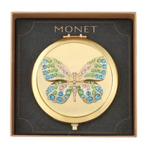 Monet Gold Compact Mirror With Pastel Jewels Butterfly